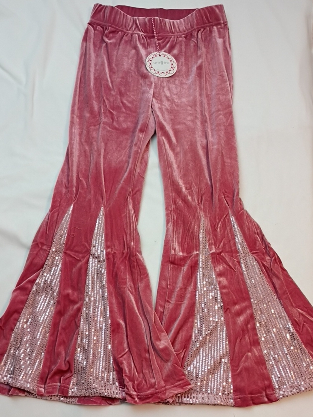 Umgee Rose Pink Velvet Sequin Boho Flared Bell Bottom Pants